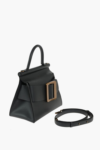 Leather Handbag with Maxi Buckle and Shoulder Strap