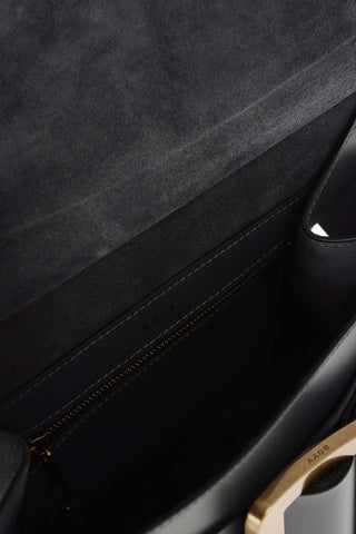 Leather Handbag with Maxi Buckle and Shoulder Strap