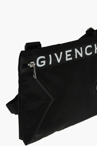 Fabric Shoulder Bag with Zip and Logo