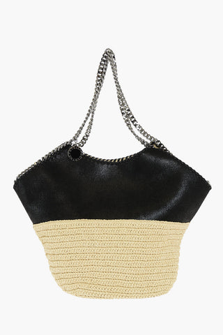 Shopping Bag with Straw Lower Part and Chain Handles