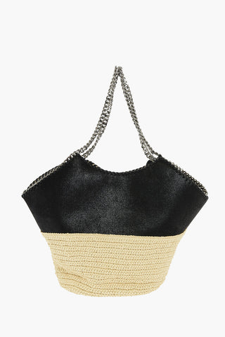 Shopping Bag with Straw Lower Part and Chain Handles
