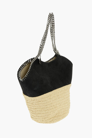 Shopping Bag with Straw Lower Part and Chain Handles