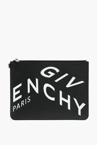 Pochette in Pelle con Zip e Stampa con Logo