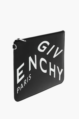 Pochette in Pelle con Zip e Stampa con Logo