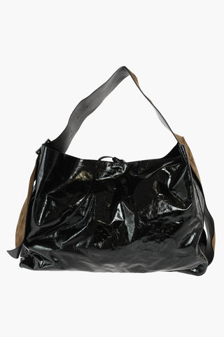 Suede and Patent Leather Tote Shoulder Bag