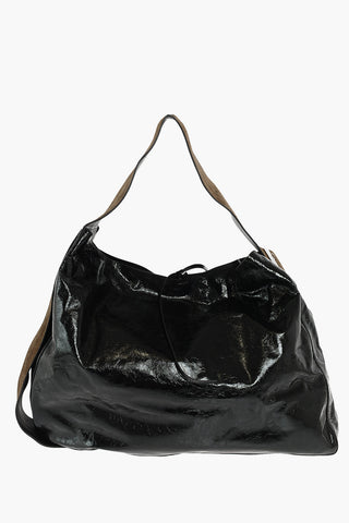 Suede and Patent Leather Tote Shoulder Bag