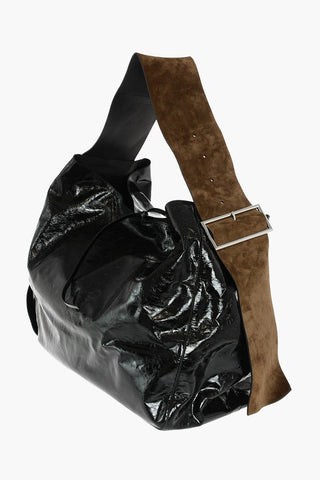 Suede and Patent Leather Tote Shoulder Bag