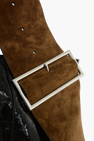 Suede and Patent Leather Tote Shoulder Bag