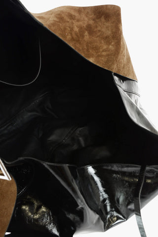 Suede and Patent Leather Tote Shoulder Bag
