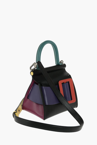 Multicolor Leather Shoulder Bag with Maxi Buckle