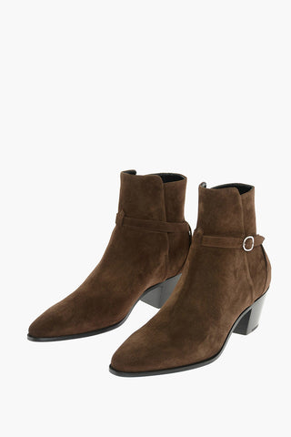 Suede Western Booties with Strap and Buckle