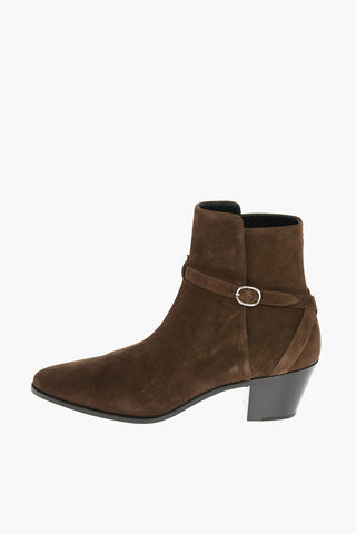 Suede Western Booties with Strap and Buckle