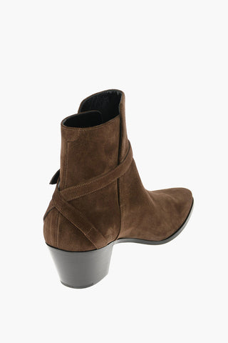 Suede Western Booties with Strap and Buckle
