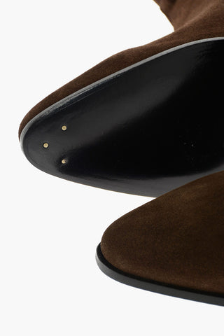 Suede Western Booties with Strap and Buckle