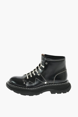 Leather Combat Booties with Contrasting Laces and Stitchings