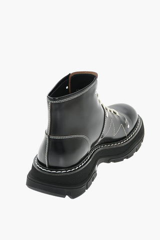 Leather Combat Booties with Contrasting Laces and Stitchings