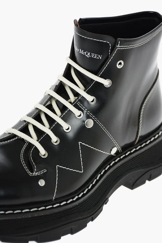 Leather Combat Booties with Contrasting Laces and Stitchings