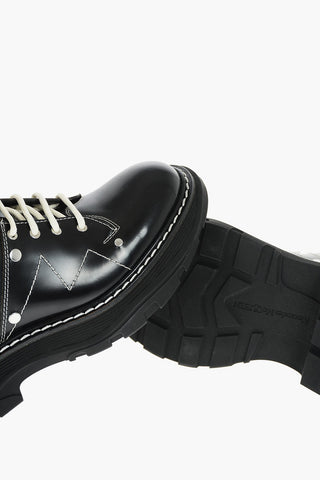 Leather Combat Booties with Contrasting Laces and Stitchings