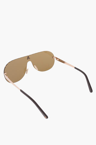 occhiali da sole TARGET a mascherina specchiati con dettagli in pelle