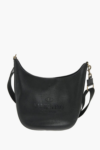 Textured Leather Shoulder Bag with Fabric Shoulder Strap