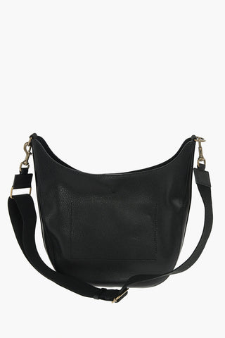 Textured Leather Shoulder Bag with Fabric Shoulder Strap