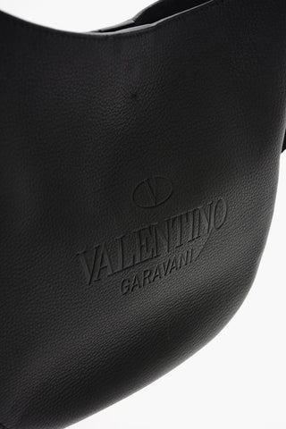 Textured Leather Shoulder Bag with Fabric Shoulder Strap