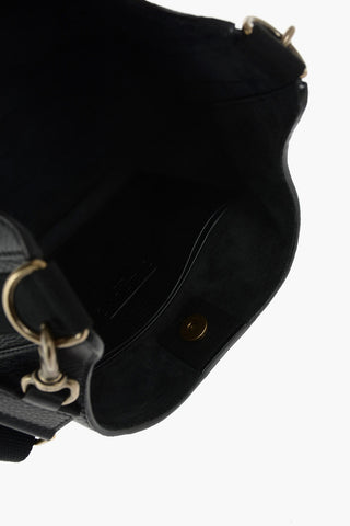 Textured Leather Shoulder Bag with Fabric Shoulder Strap
