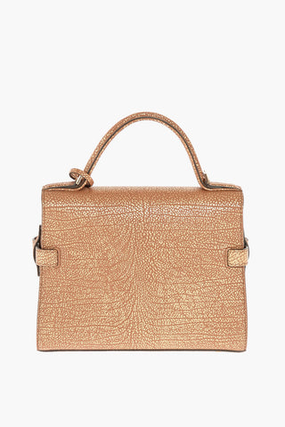 Borsa Top Handle in Pelle Martellata con Tracolla Removibile