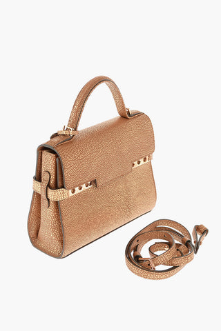 Borsa Top Handle in Pelle Martellata con Tracolla Removibile