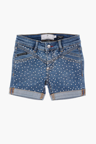 Shorts in denim stretch con strass