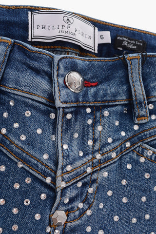 Shorts in denim stretch con strass