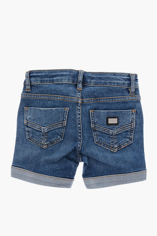 Shorts in denim stretch con strass