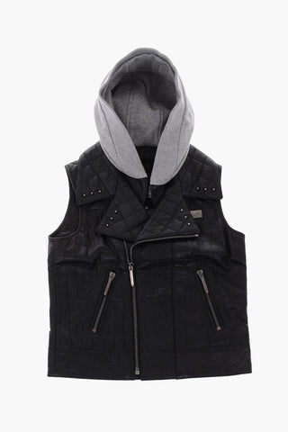  Leather sleeveless GAINS jacket with removable hood 