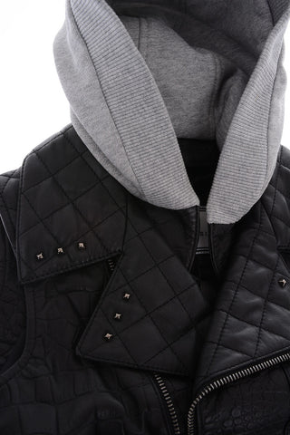  Leather sleeveless GAINS jacket with removable hood 
