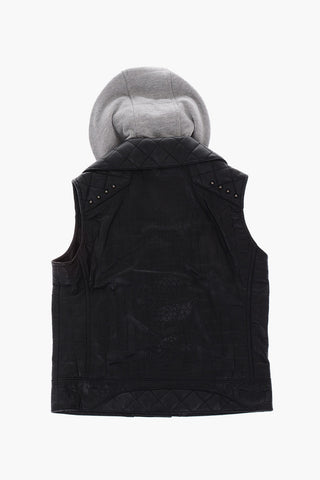  Leather sleeveless GAINS jacket with removable hood 