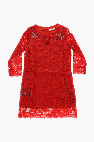 laced long sleeve dress with rhinestone embellish