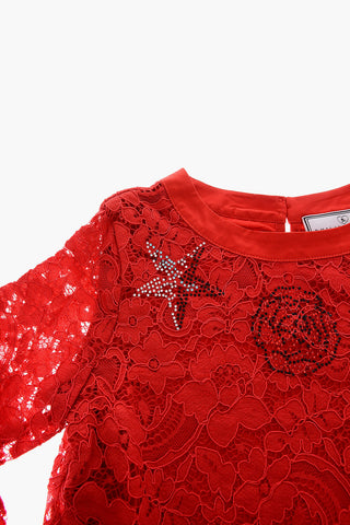 laced long sleeve dress with rhinestone embellish