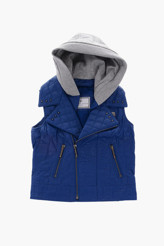 Leather sleeveless GAINS jacket with hood