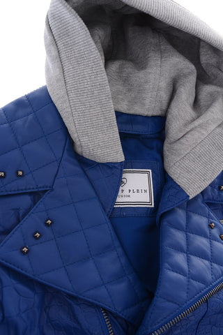Leather sleeveless GAINS jacket with hood