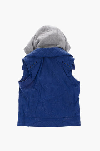 Leather sleeveless GAINS jacket with hood