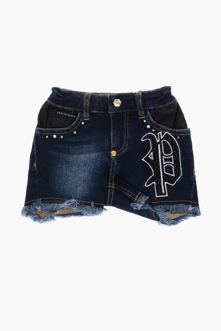 stretch denim PARTY ROCK shorts with studs