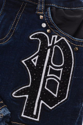 stretch denim PARTY ROCK shorts with studs