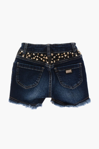 stretch denim PARTY ROCK shorts with studs