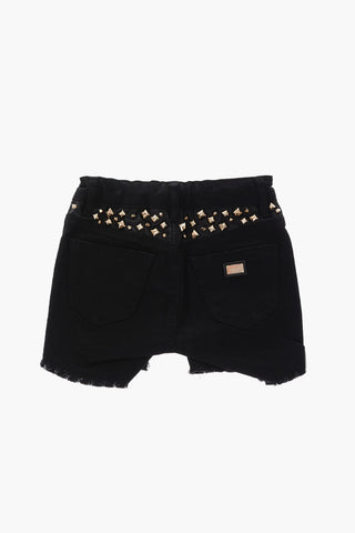 stretch denim PARTY ROCK shorts with studs