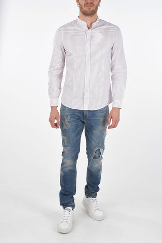 Pinstripe LEISURE FIT Collarless Shirt
