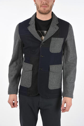 Patchwork Wool Blazer with Flap Patch Pockets