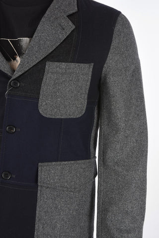 Patchwork Wool Blazer with Flap Patch Pockets