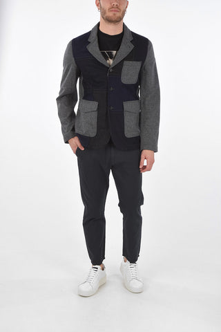 Patchwork Wool Blazer with Flap Patch Pockets