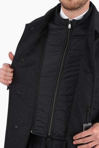 ID Pin Check Coat with Buttons and Half Zip