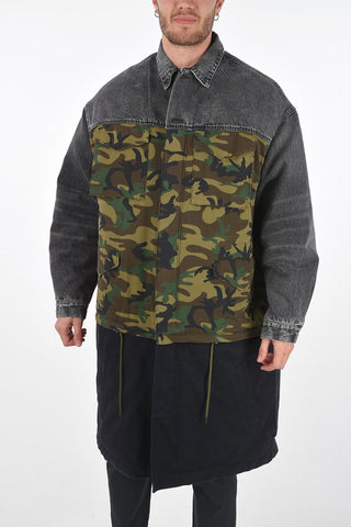 Camouflage Coat with Denim Sleeves